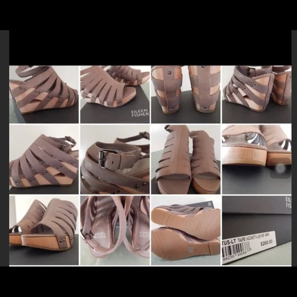Eileen Fisher Lotus Wedges Wood/Leather Tan Leather EUC backyard BBQ Approved - Picture 2 of 9